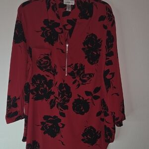 Woman's blouse By Jaclyn Smith With Red and Black Floral Print